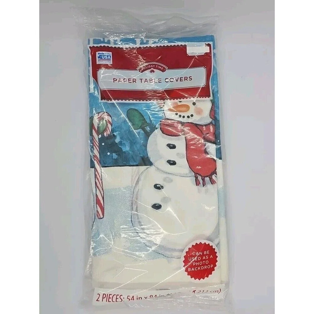 Let It Snow Snowman Christmas Paper Table Cover Use Photo Backdrop 54 × 84 Qty 3